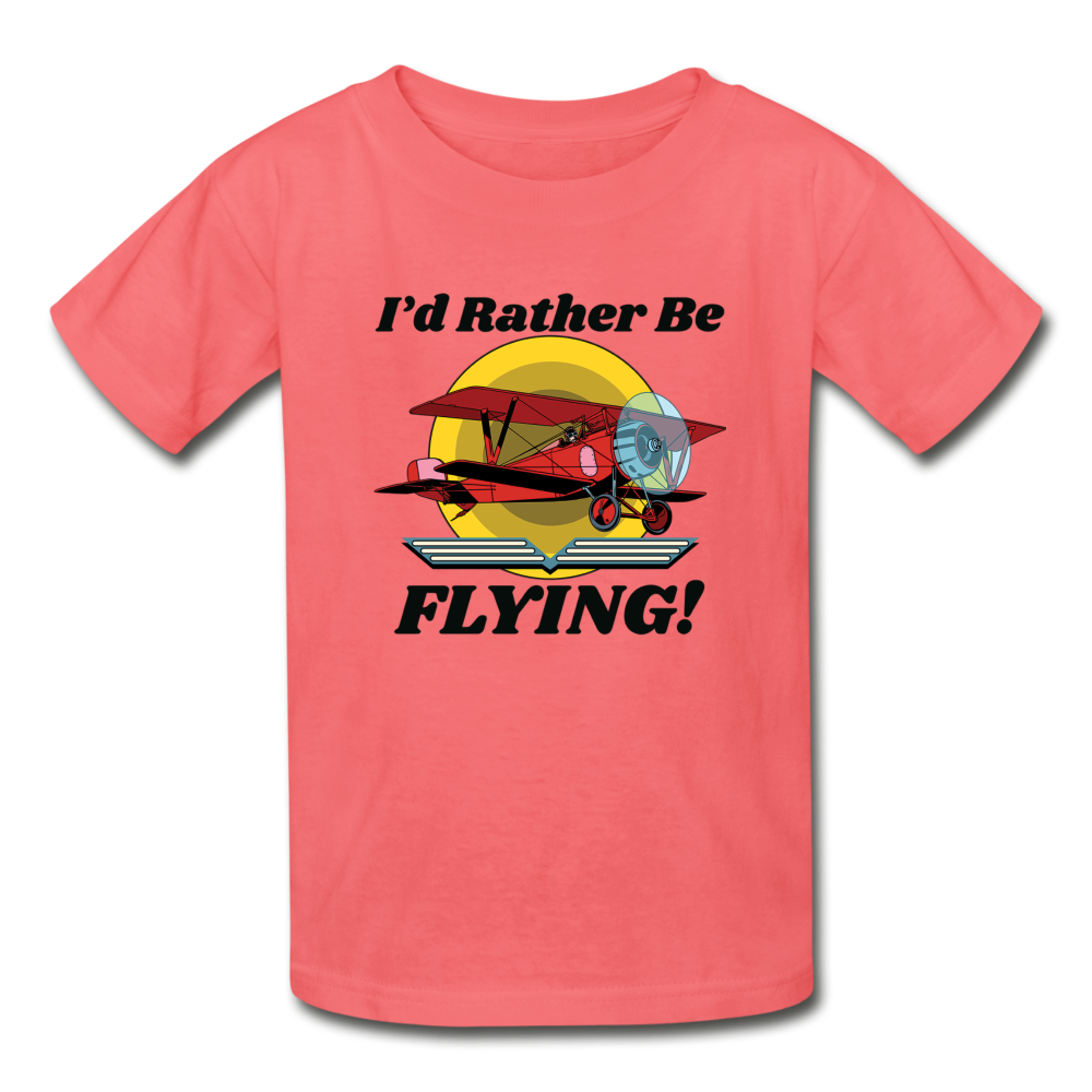 I'd Rather Be Flying - Biplane - Hanes Youth Tagless T-Shirt - coral