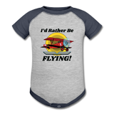 I'd Rather Be Flying - Biplane - Baseball Baby Bodysuit - heather gray/navy