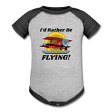 I'd Rather Be Flying - Biplane - Baseball Baby Bodysuit - heather gray/charcoal
