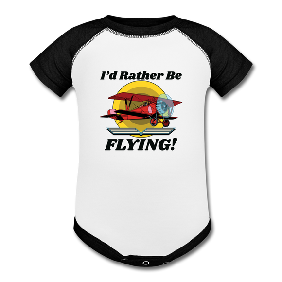 I'd Rather Be Flying - Biplane - Baseball Baby Bodysuit - white/black