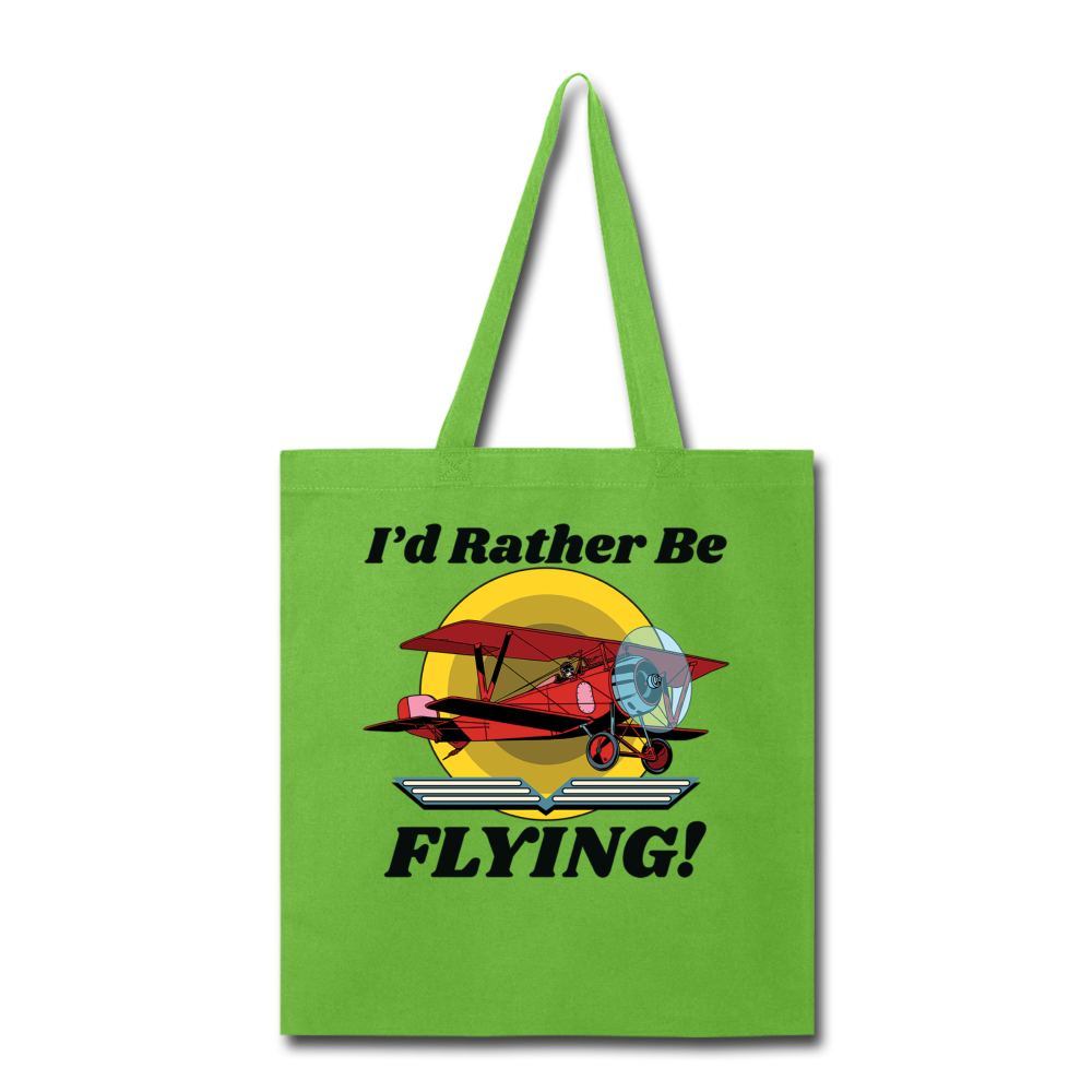 I'd Rather Be Flying - Biplane - Tote Bag - lime green