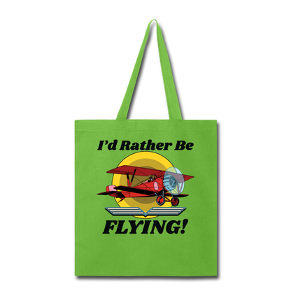 I'd Rather Be Flying - Biplane - Tote Bag - lime green