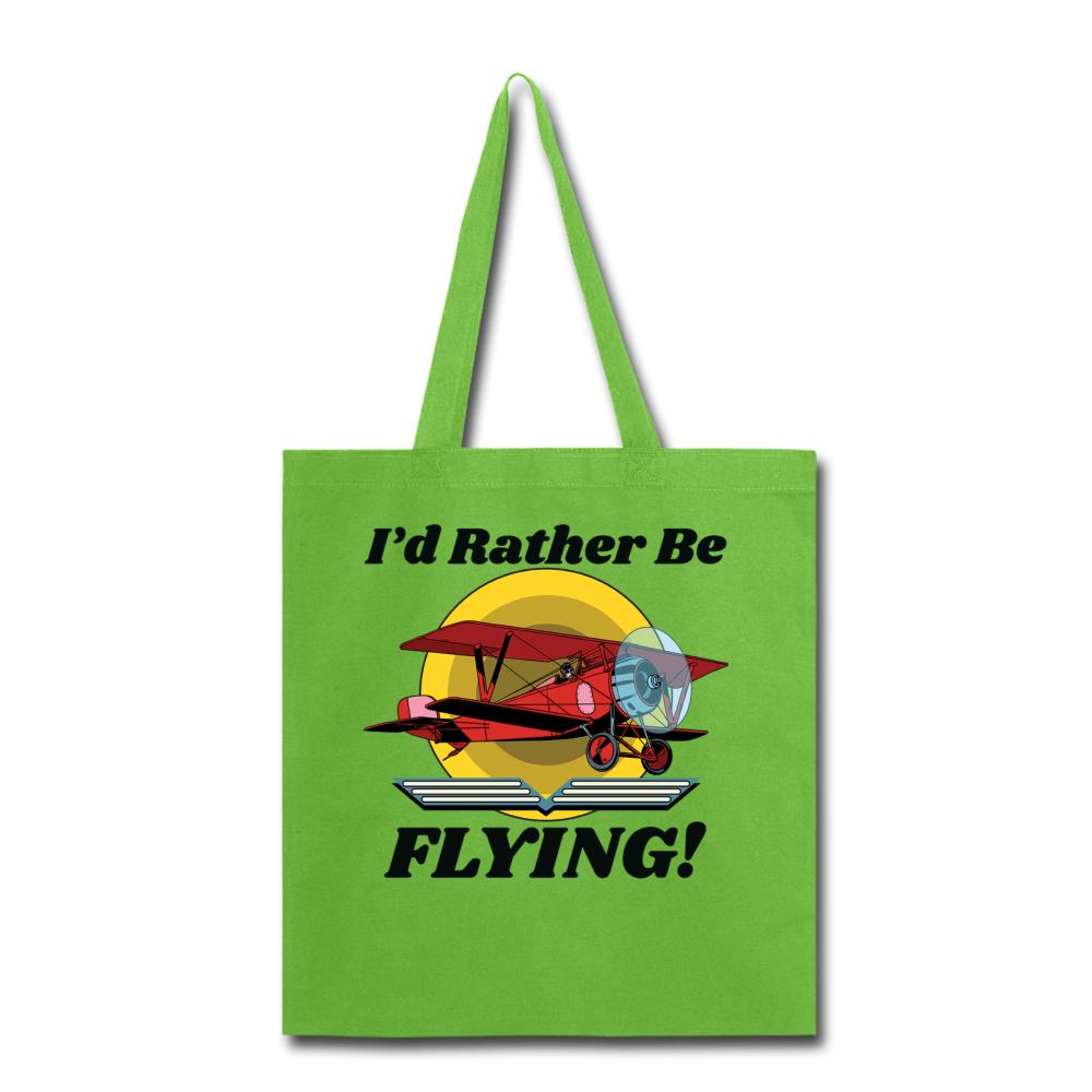 I'd Rather Be Flying - Biplane - Tote Bag - lime green