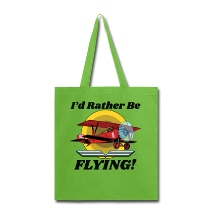 I'd Rather Be Flying - Biplane - Tote Bag - lime green