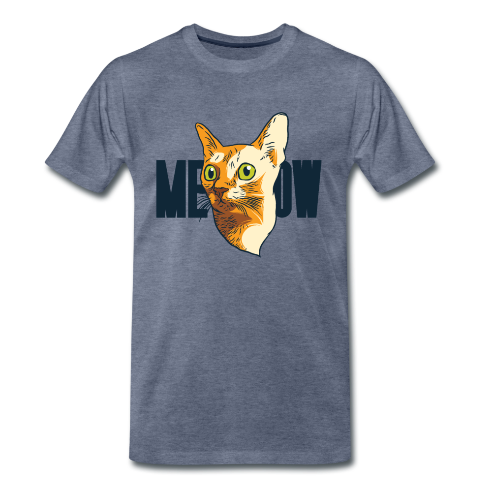 Cat Face - Meow - Men's Premium T-Shirt - heather blue