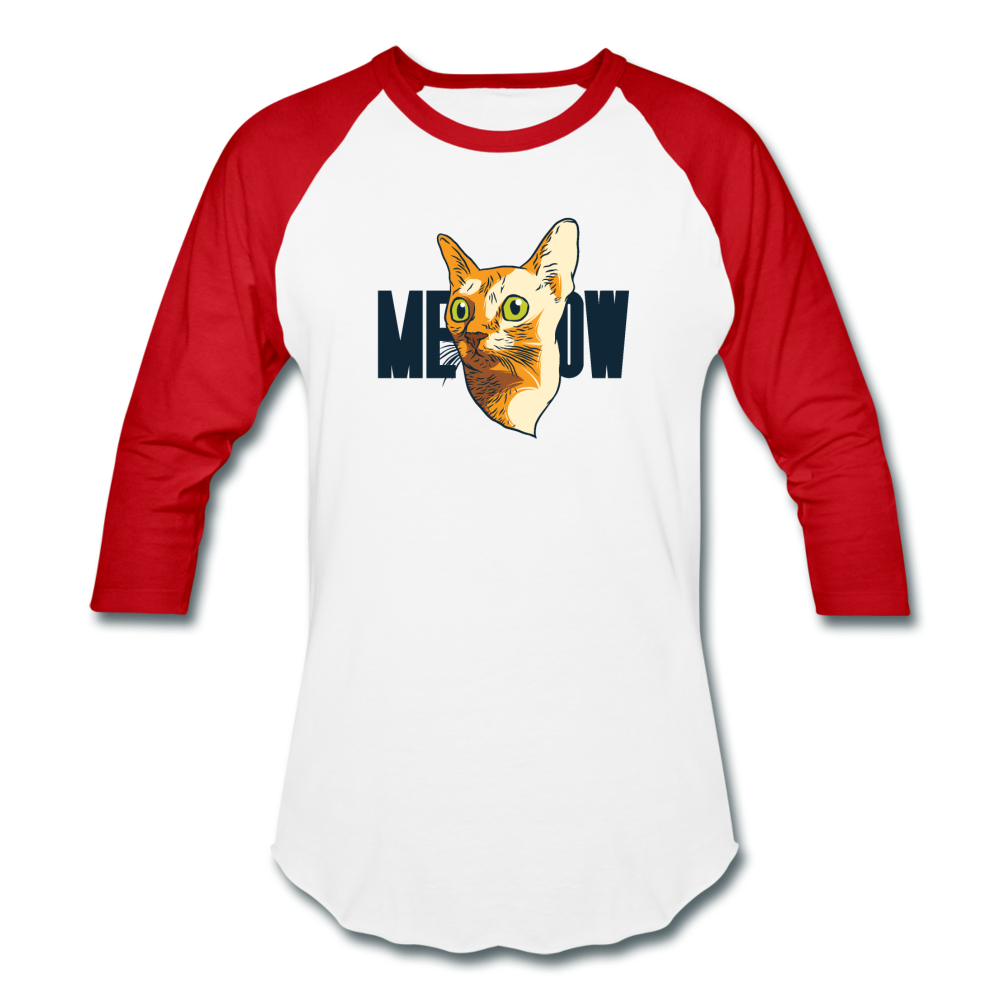 Cat Face - Meow - Baseball T-Shirt - white/red