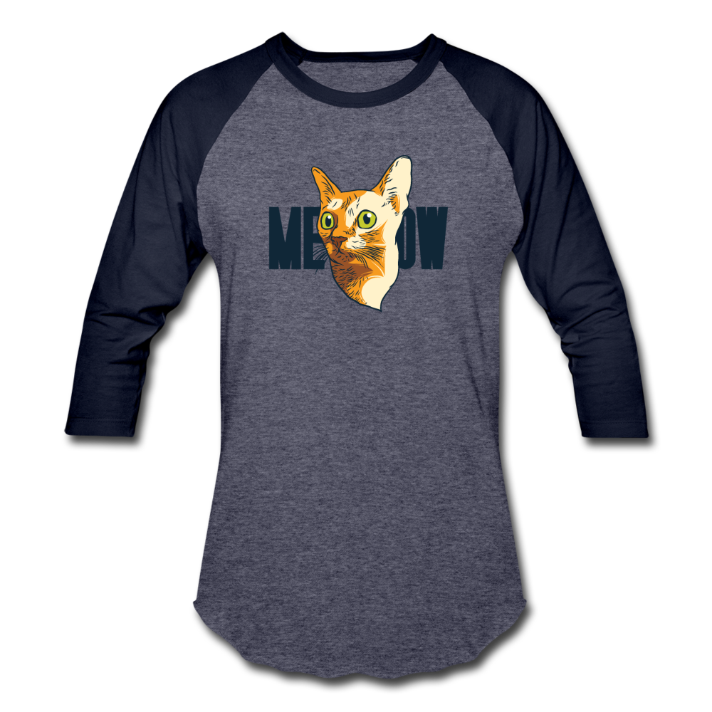 Cat Face - Meow - Baseball T-Shirt - heather blue/navy