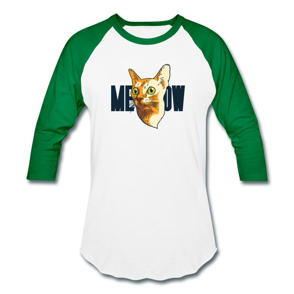 Cat Face - Meow - Baseball T-Shirt - white/kelly green