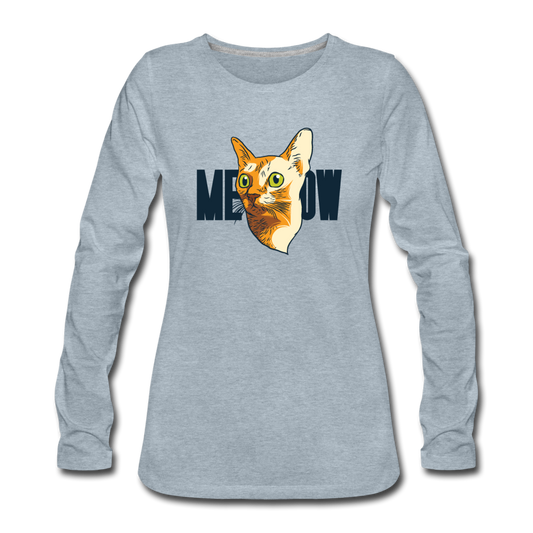 Cat Face - Meow - Women's Premium Long Sleeve T-Shirt - heather ice blue