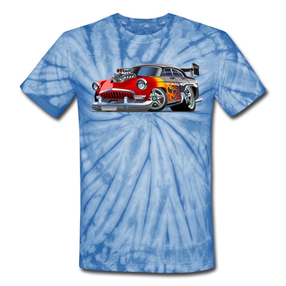 Hot Rod - Retro - Unisex Tie Dye T-Shirt - spider baby blue