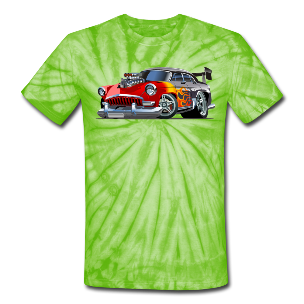 Hot Rod - Retro - Unisex Tie Dye T-Shirt - spider lime green