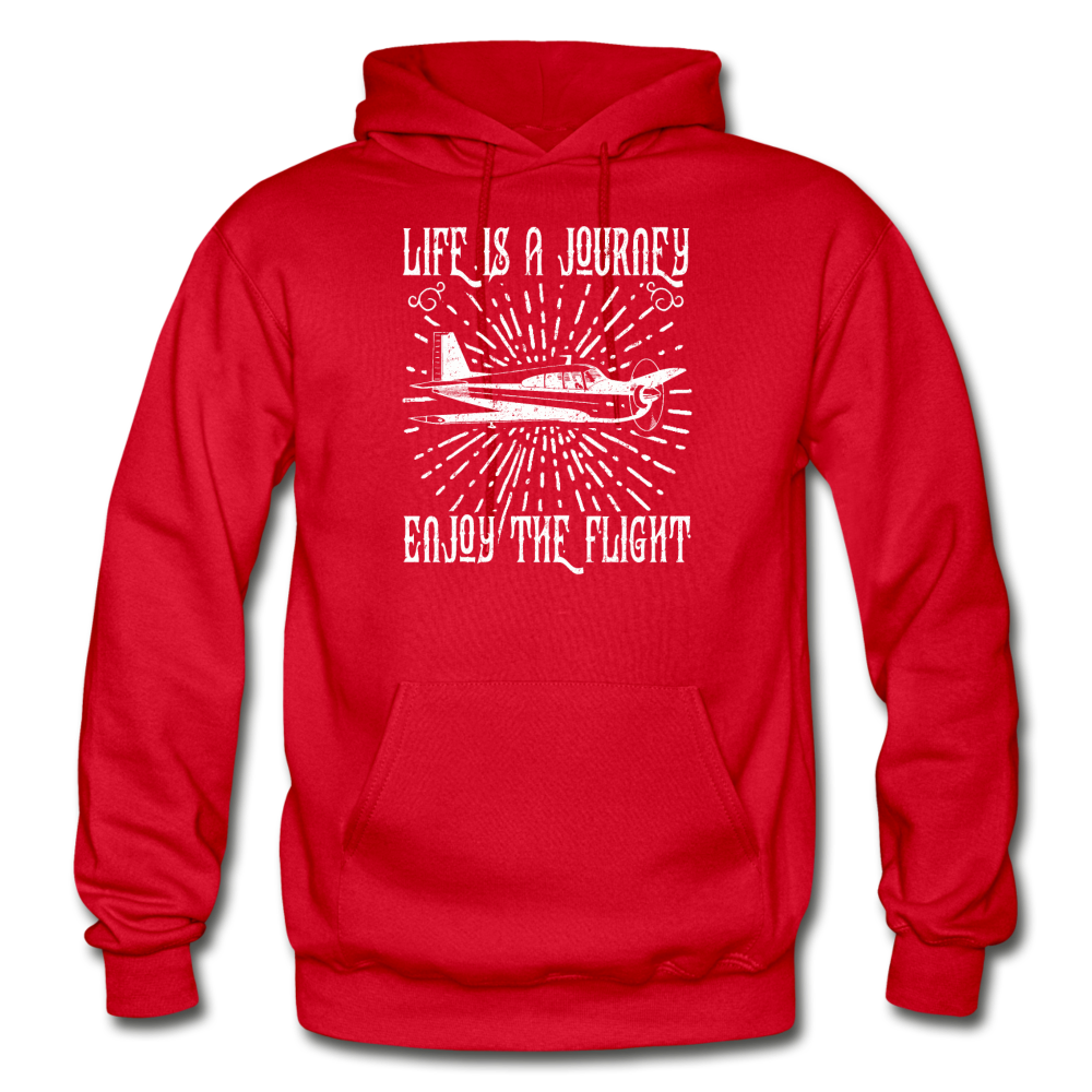 Life Is A Journey - Flight - White - Gildan Heavy Blend Adult Hoodie - red