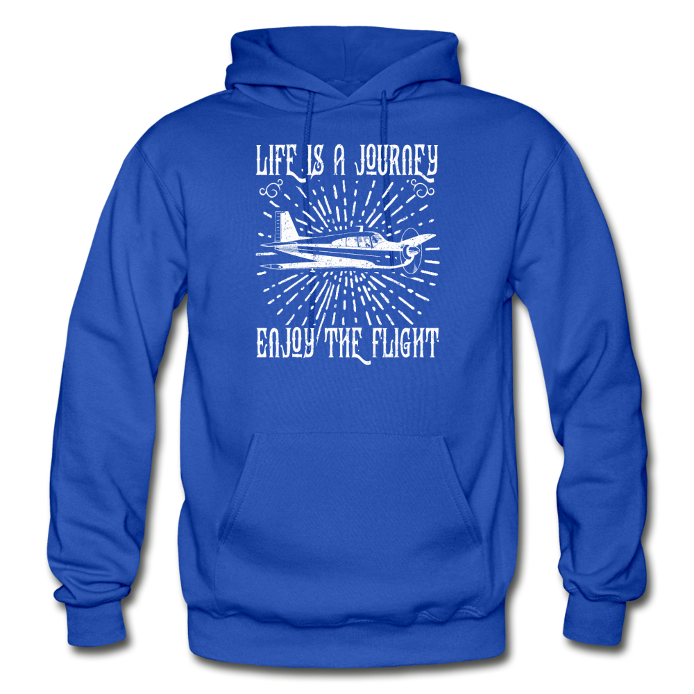 Life Is A Journey - Flight - White - Gildan Heavy Blend Adult Hoodie - royal blue