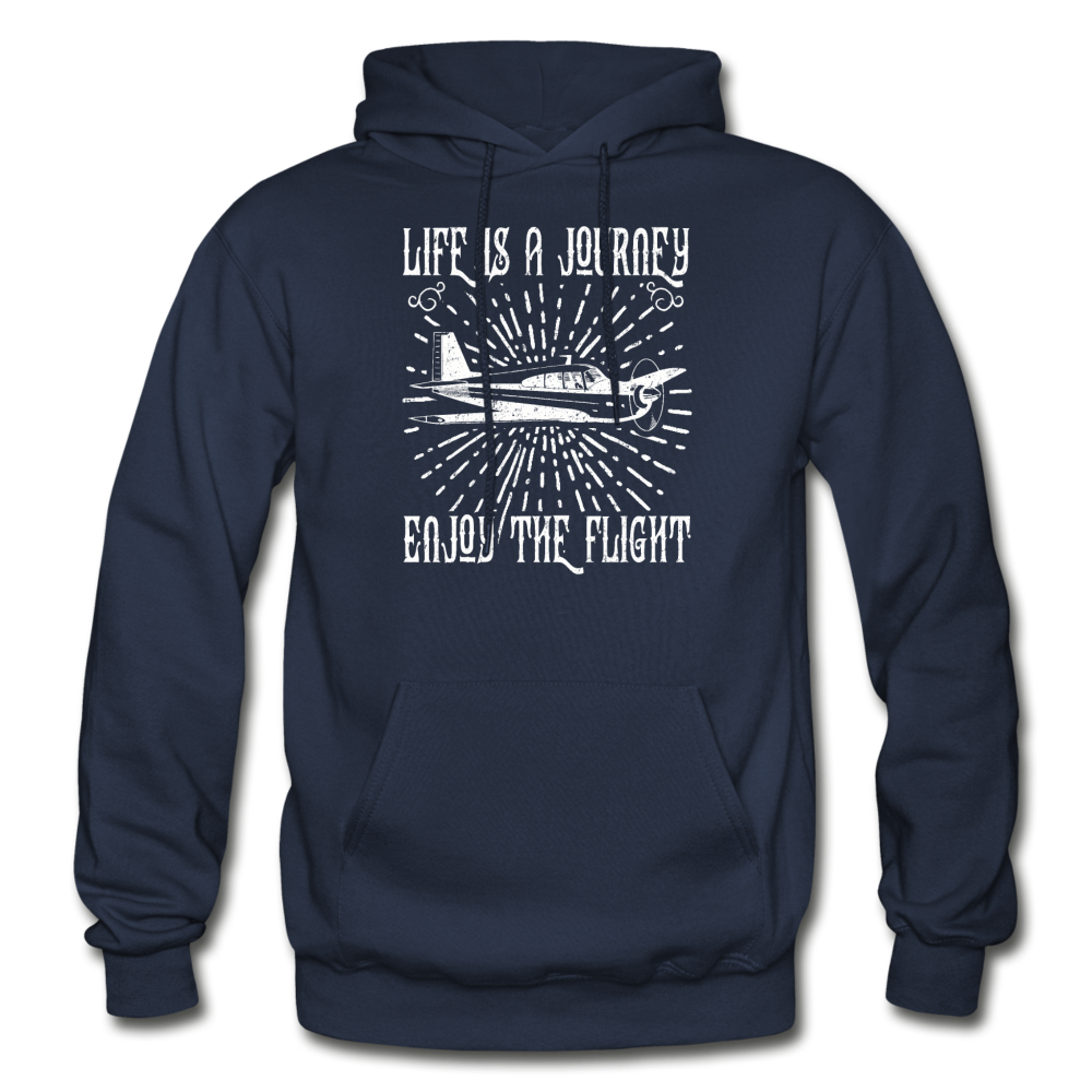 Life Is A Journey - Flight - White - Gildan Heavy Blend Adult Hoodie - navy