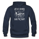 Life Is A Journey - Flight - White - Gildan Heavy Blend Adult Hoodie - navy