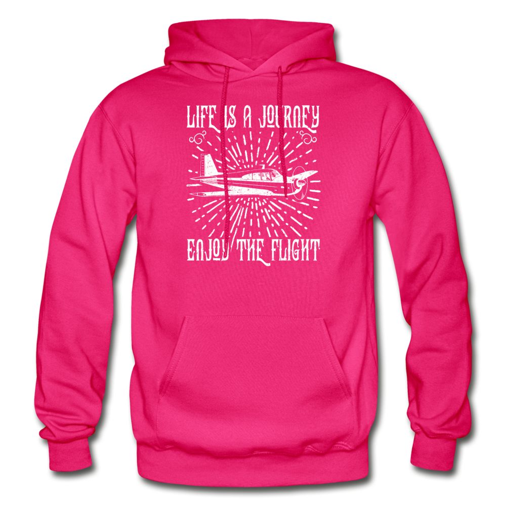 Life Is A Journey - Flight - White - Gildan Heavy Blend Adult Hoodie - fuchsia