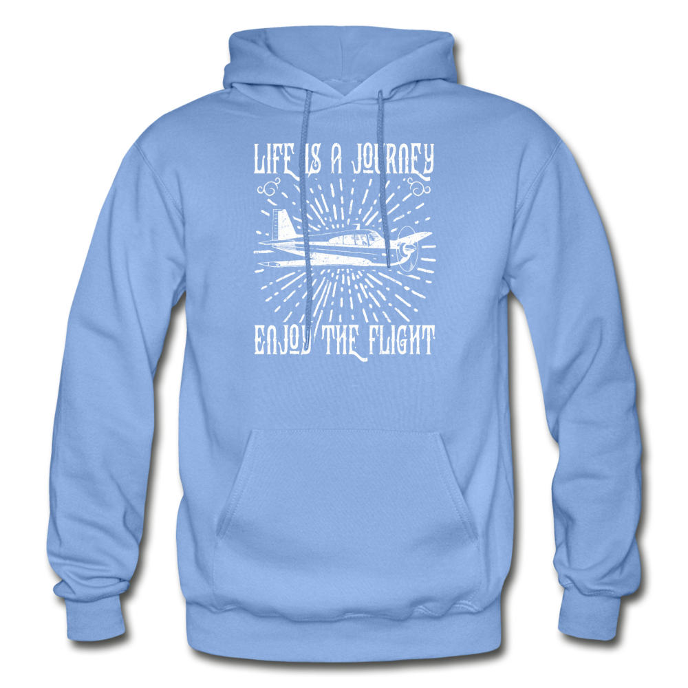 Life Is A Journey - Flight - White - Gildan Heavy Blend Adult Hoodie - carolina blue