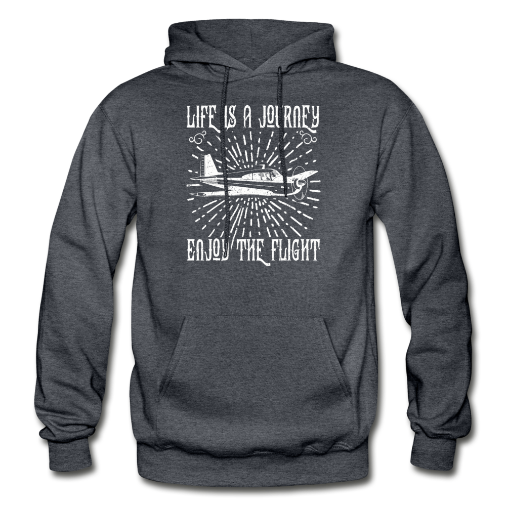 Life Is A Journey - Flight - White - Gildan Heavy Blend Adult Hoodie - charcoal gray