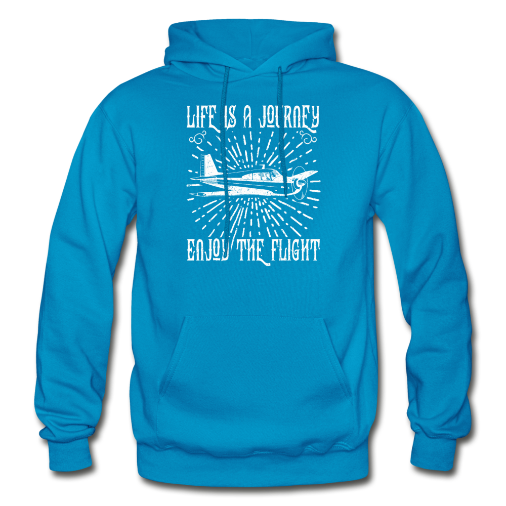 Life Is A Journey - Flight - White - Gildan Heavy Blend Adult Hoodie - turquoise