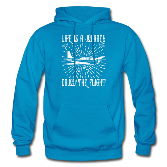 Life Is A Journey - Flight - White - Gildan Heavy Blend Adult Hoodie - turquoise