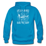 Life Is A Journey - Flight - White - Gildan Heavy Blend Adult Hoodie - turquoise