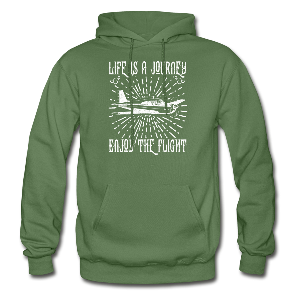 Life Is A Journey - Flight - White - Gildan Heavy Blend Adult Hoodie - military green