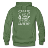 Life Is A Journey - Flight - White - Gildan Heavy Blend Adult Hoodie - military green