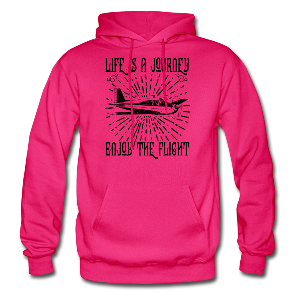 Life Is A Journey - Flight - Black - Gildan Heavy Blend Adult Hoodie - fuchsia