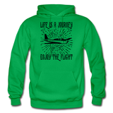 Life Is A Journey - Flight - Black - Gildan Heavy Blend Adult Hoodie - kelly green