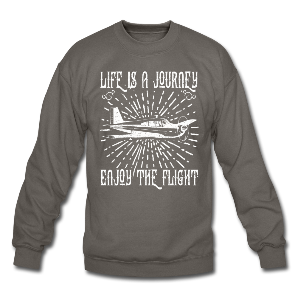 Life Is A Journey - Flight - White - Crewneck Sweatshirt - asphalt gray