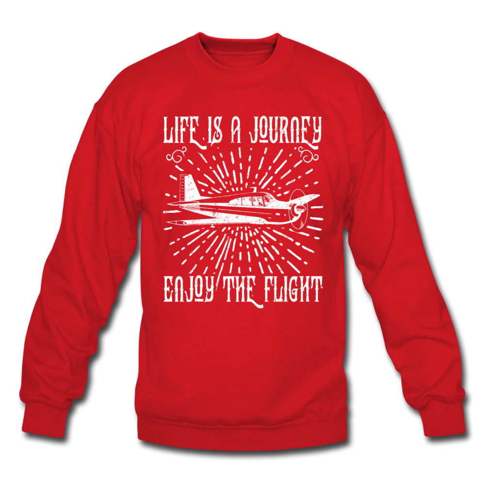 Life Is A Journey - Flight - White - Crewneck Sweatshirt - red