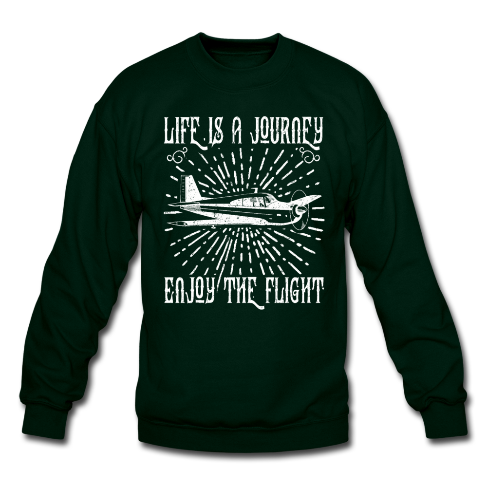 Life Is A Journey - Flight - White - Crewneck Sweatshirt - forest green