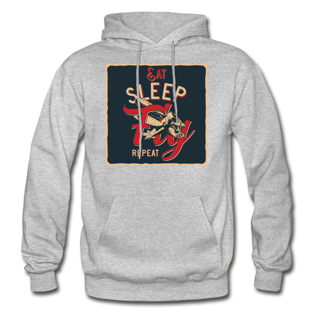 Eat Sleep Fly Repeat - Gildan Heavy Blend Adult Hoodie - heather gray