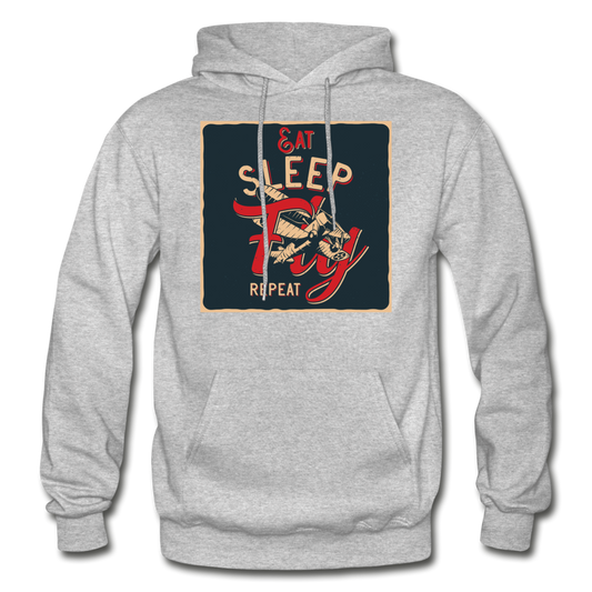 Eat Sleep Fly Repeat - Gildan Heavy Blend Adult Hoodie - heather gray