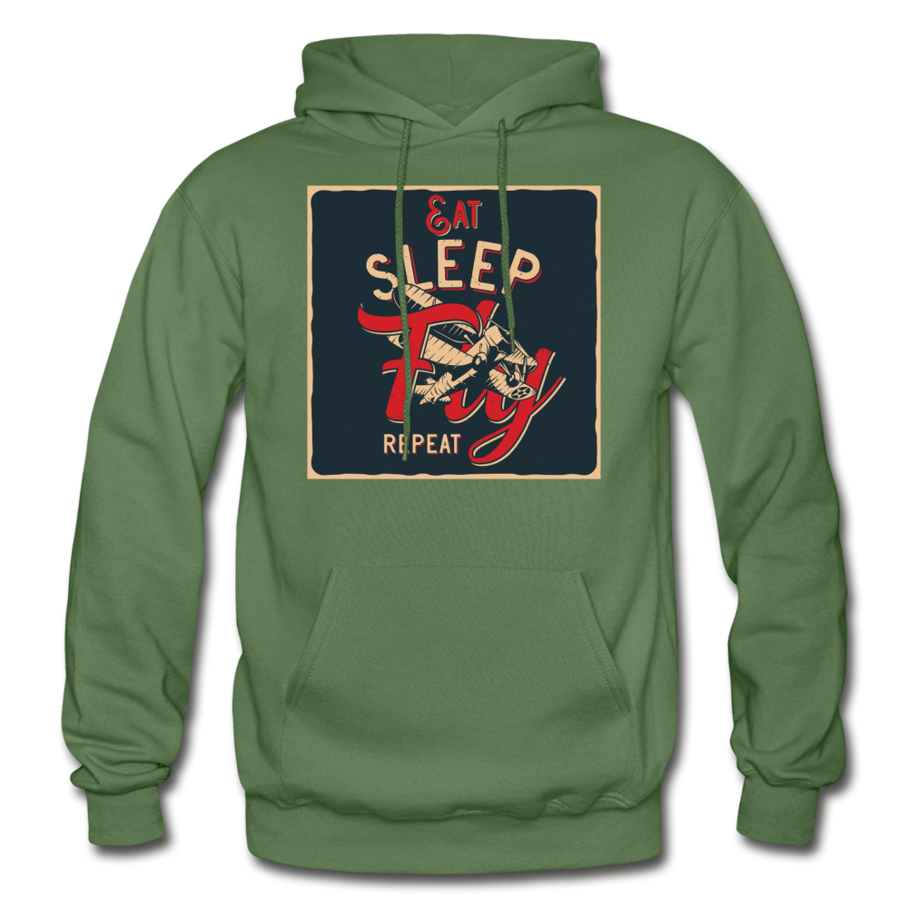 Eat Sleep Fly Repeat - Gildan Heavy Blend Adult Hoodie - military green