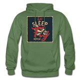 Eat Sleep Fly Repeat - Gildan Heavy Blend Adult Hoodie - military green