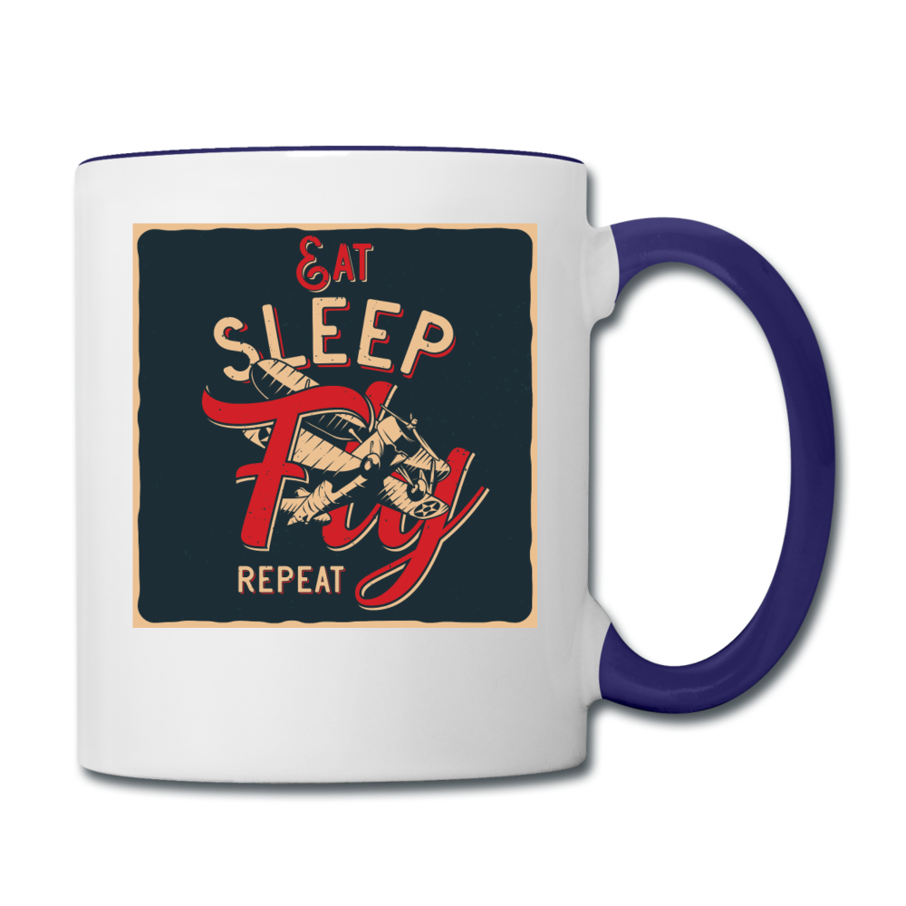 Eat Sleep Fly Repeat - Contrast Coffee Mug - white/cobalt blue