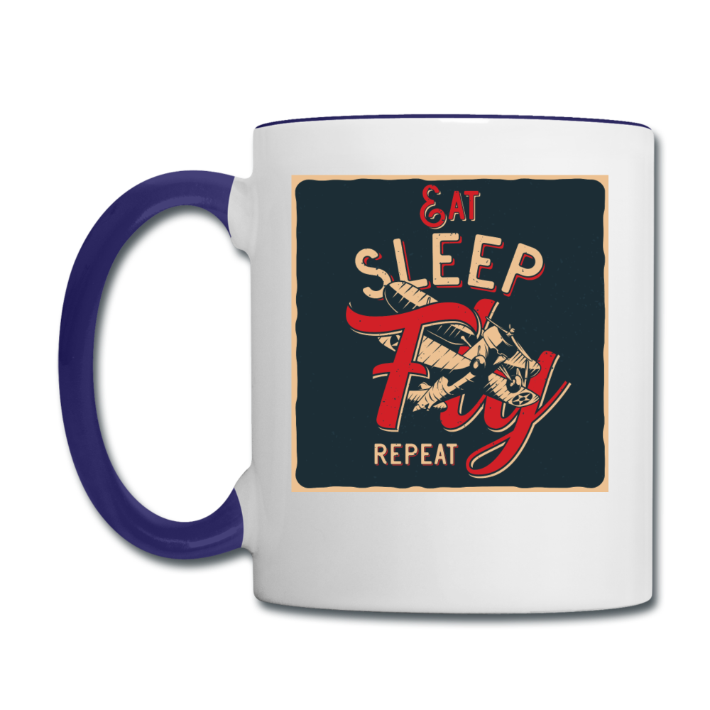 Eat Sleep Fly Repeat - Contrast Coffee Mug - white/cobalt blue