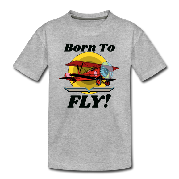 Born To Fly - Red Biplane - Kids' Premium T-Shirt - heather gray