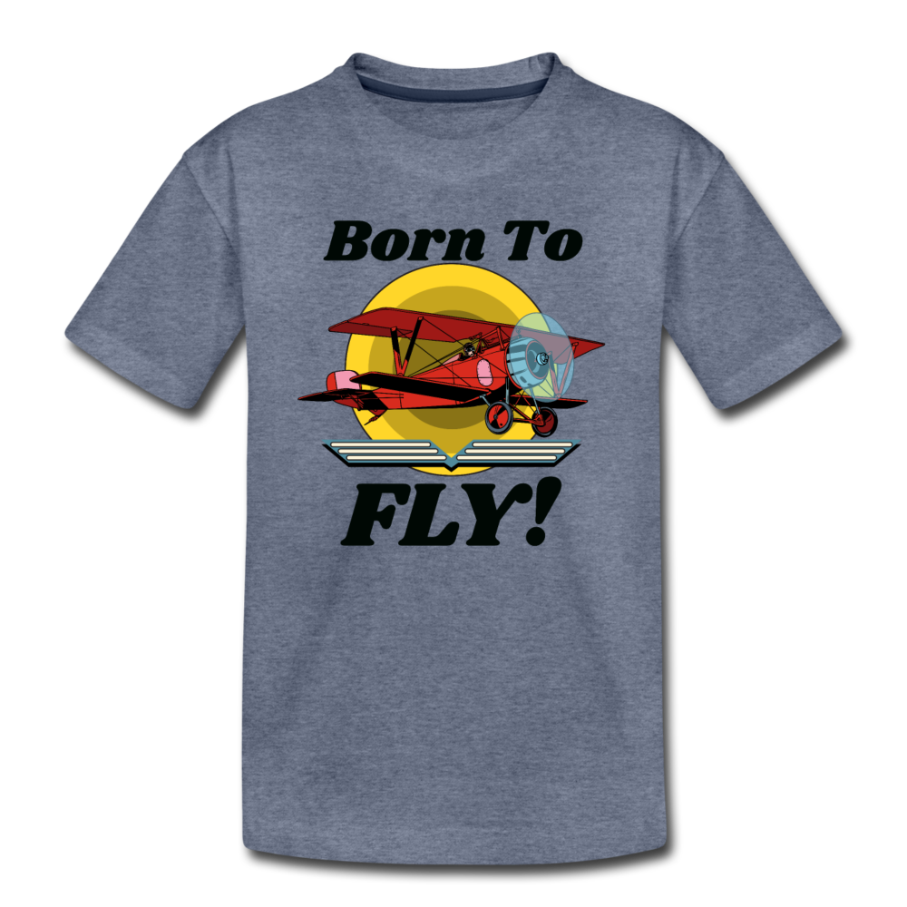 Born To Fly - Red Biplane - Kids' Premium T-Shirt - heather blue