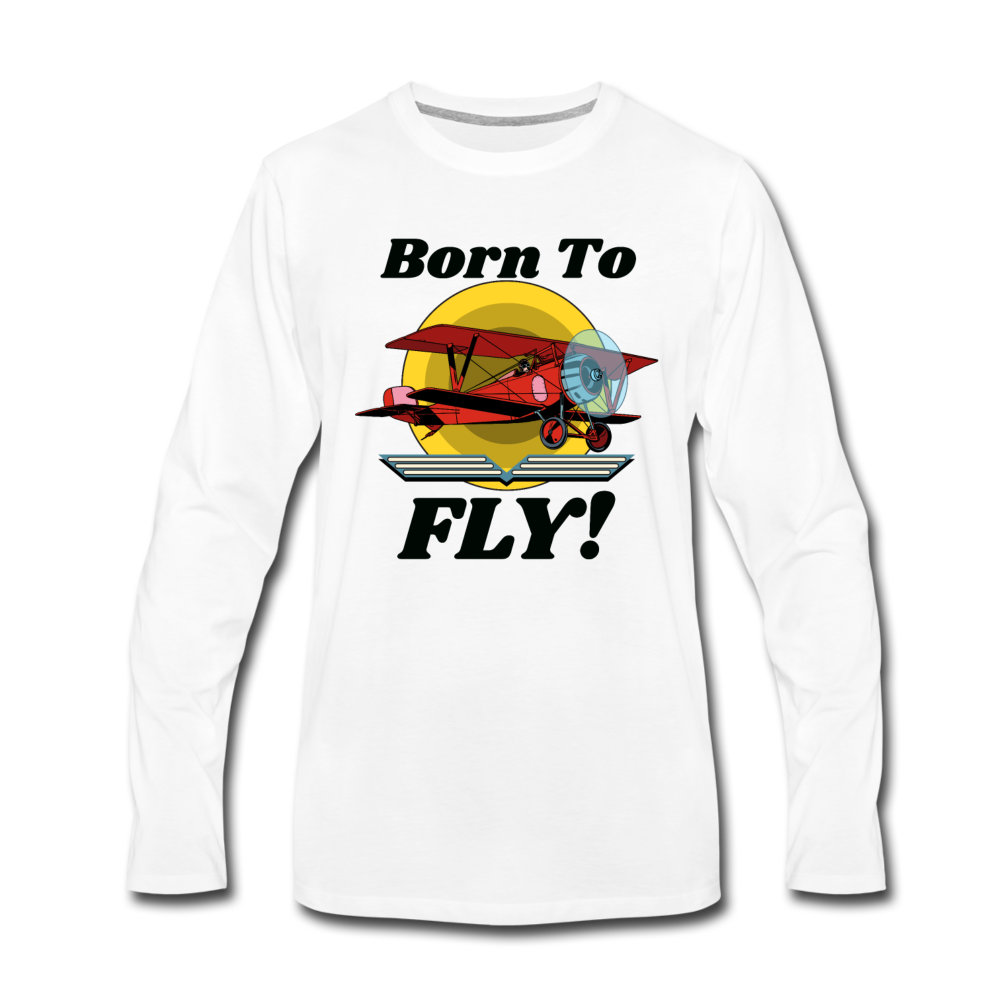 Born To Fly - Red Biplane - Men's Premium Long Sleeve T-Shirt - white