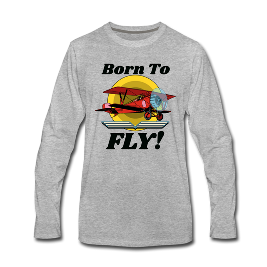 Born To Fly - Red Biplane - Men's Premium Long Sleeve T-Shirt - heather gray