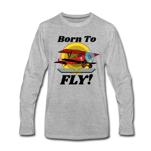 Born To Fly - Red Biplane - Men's Premium Long Sleeve T-Shirt - heather gray