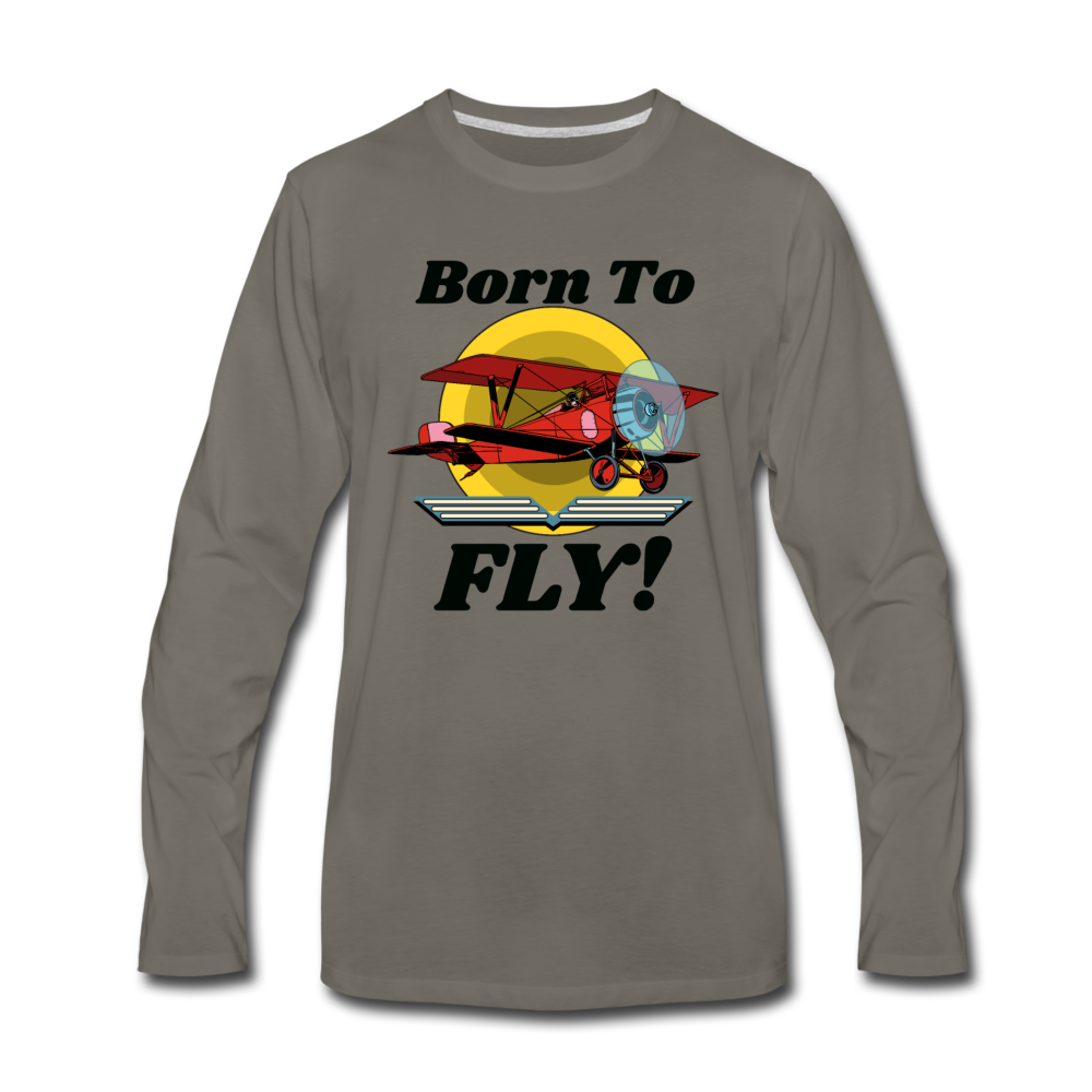 Born To Fly - Red Biplane - Men's Premium Long Sleeve T-Shirt - asphalt gray