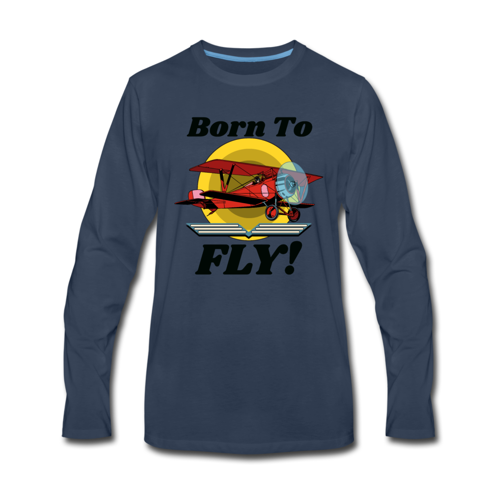 Born To Fly - Red Biplane - Men's Premium Long Sleeve T-Shirt - navy