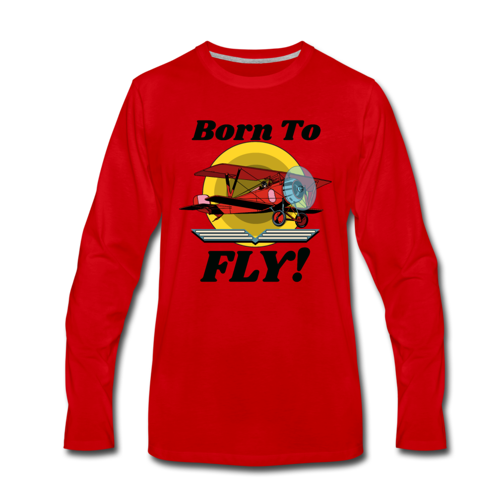 Born To Fly - Red Biplane - Men's Premium Long Sleeve T-Shirt - red