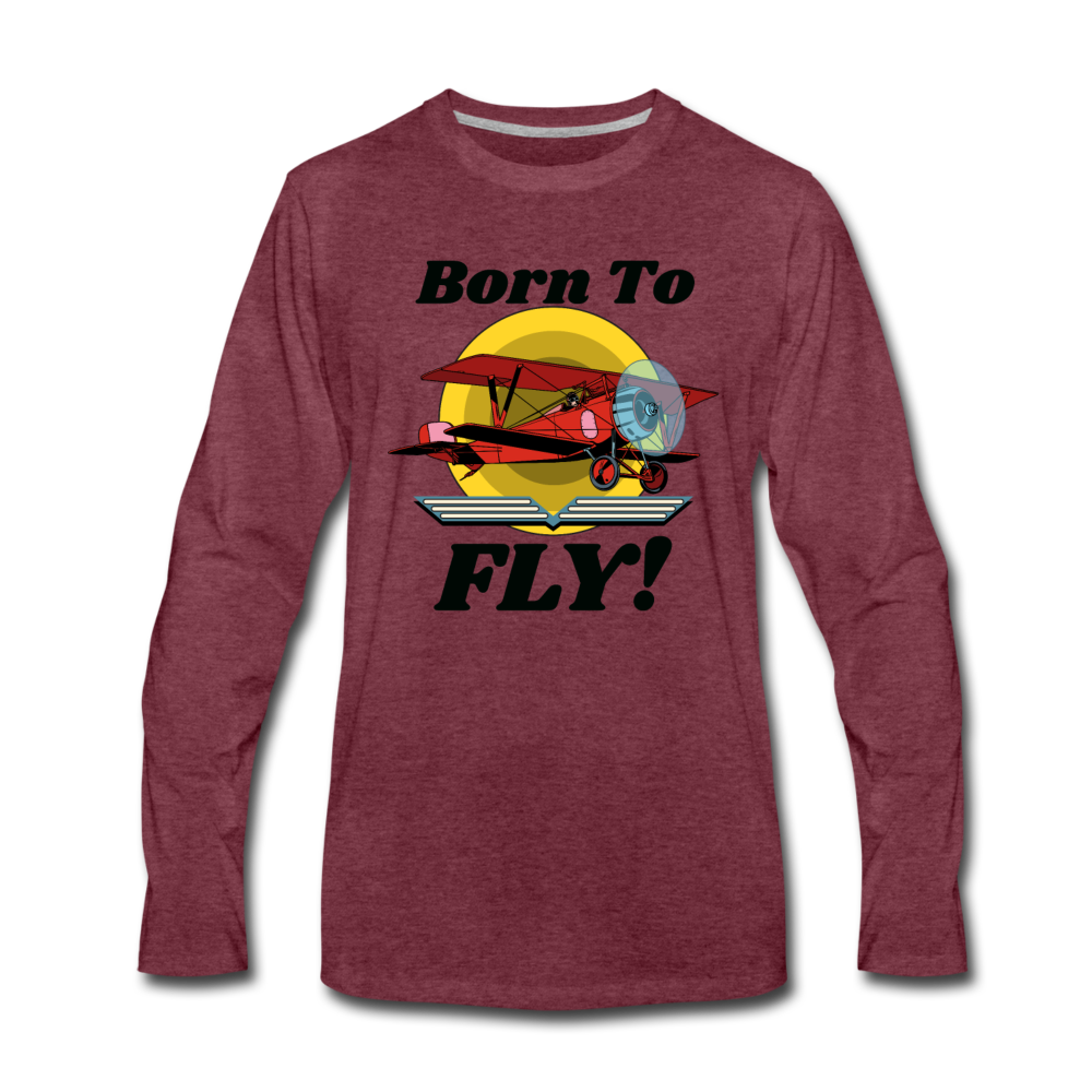 Born To Fly - Red Biplane - Men's Premium Long Sleeve T-Shirt - heather burgundy