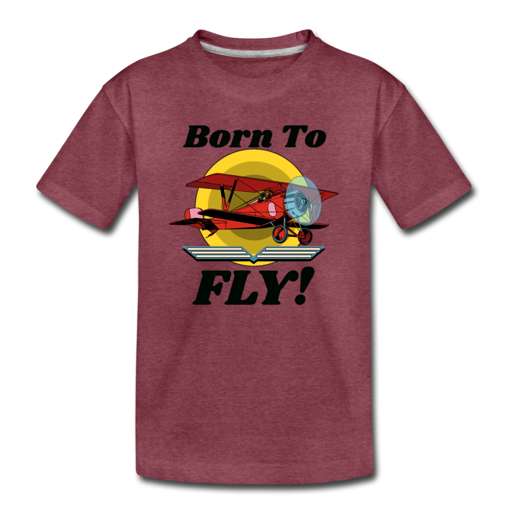 Born To Fly - Red Biplane - Toddler Premium T-Shirt - heather burgundy