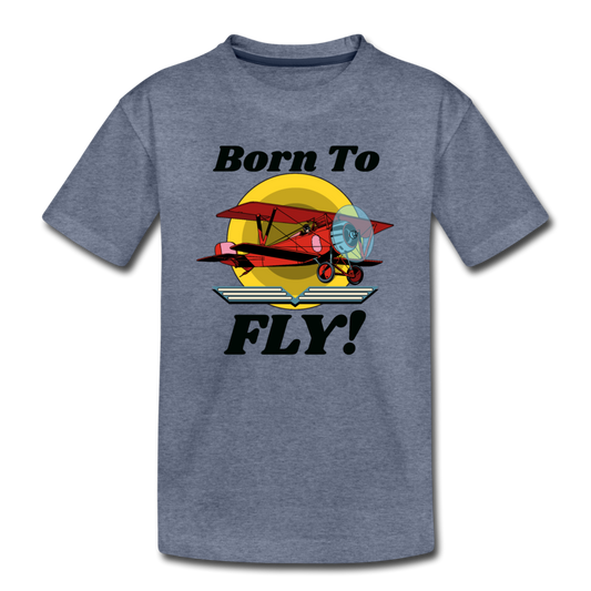 Born To Fly - Red Biplane - Toddler Premium T-Shirt - heather blue