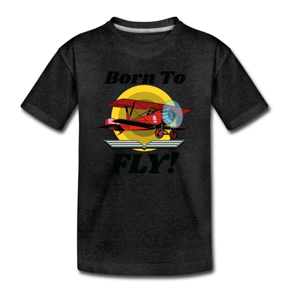 Born To Fly - Red Biplane - Toddler Premium T-Shirt - charcoal gray